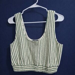 Sundays in Brooklyn Green Stripe Terry Crop Tank Top Sz M Tenniscore
